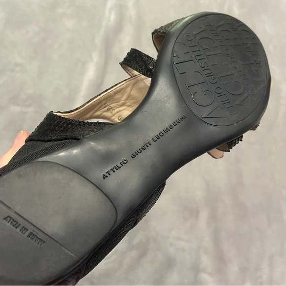 AGL Attilio Giusti Leombruni Leather Snake-print Open Toe Sandals/Black - Picture 7 of 8